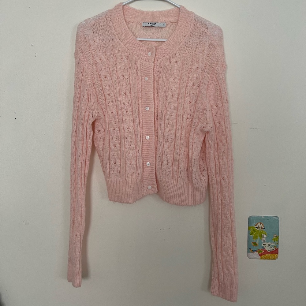 NAKD Baby Pink Button-Up Cardigan